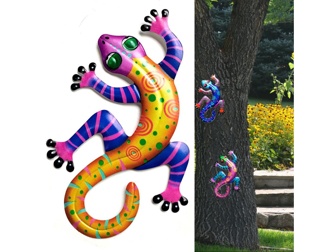 Decoración de pared de hierro con forma de gecko para uso doméstico y exterior.