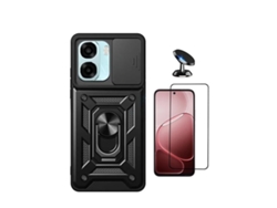 Kit De Película De Cristal Templado De Funda Completa 5d Funda Deslizante De Defensor Militar Magnético Soporte Magnético Para Coche Phonecare Para Oppo A6 5g - Negro