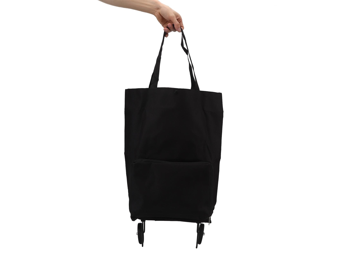 Carrito de compra plegable con ruedas, bolsa de almacenamiento de tela multifuncional, bolsa de compra portátil negra. GOKOCO