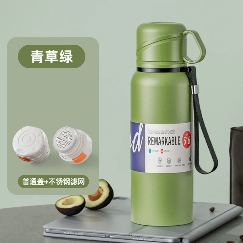 (Verde 1680 ml) Botella térmica portátil de acero inoxidable de gran capacidad para té, ideal para uso en exteriores.