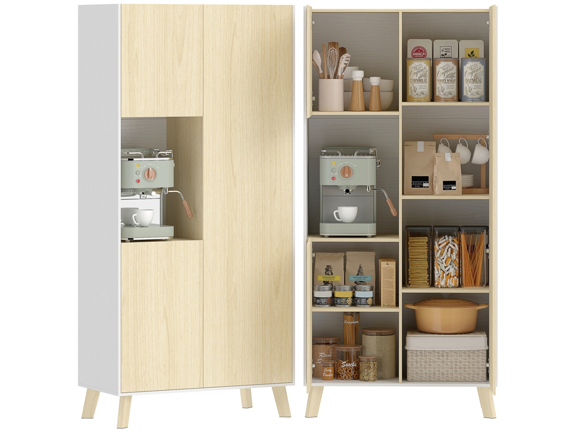 Armário de cozinha de 170cm ZENCORE SERVICES, modelo moderno, compartimento aberto, prateleiras ajustáveis, acabamento em madeira natural