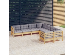 Conjunto de jardín de 8 piezas con cojines, pino macizo gris, DKD Home Decor