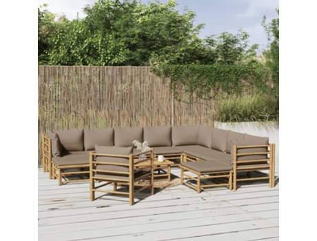 Conjunto 12 de muebles de jardín VIDAXL bambú y cojines gris taupé