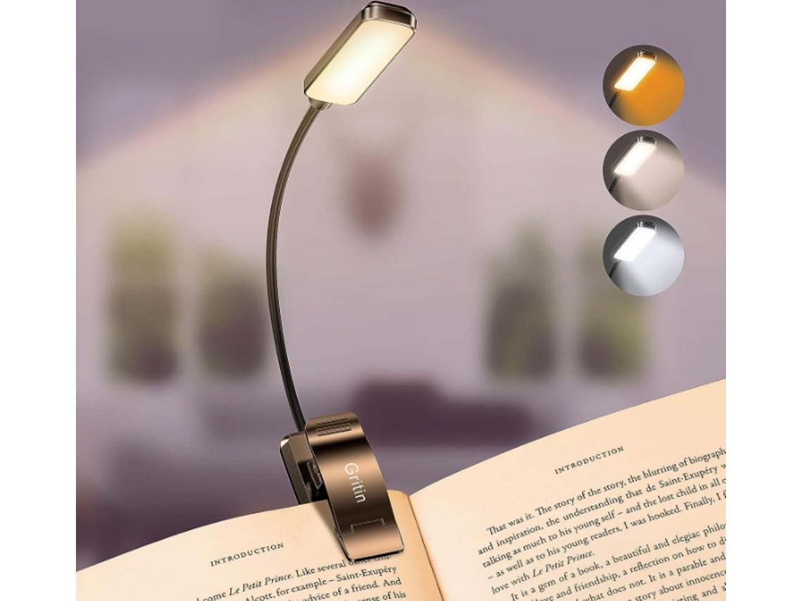 Luz Leitura 9 Led, Recarregável C/ Grampo, Gradação, 3 Modos Proteção Olhos, 360°, Ler Cama-preto.