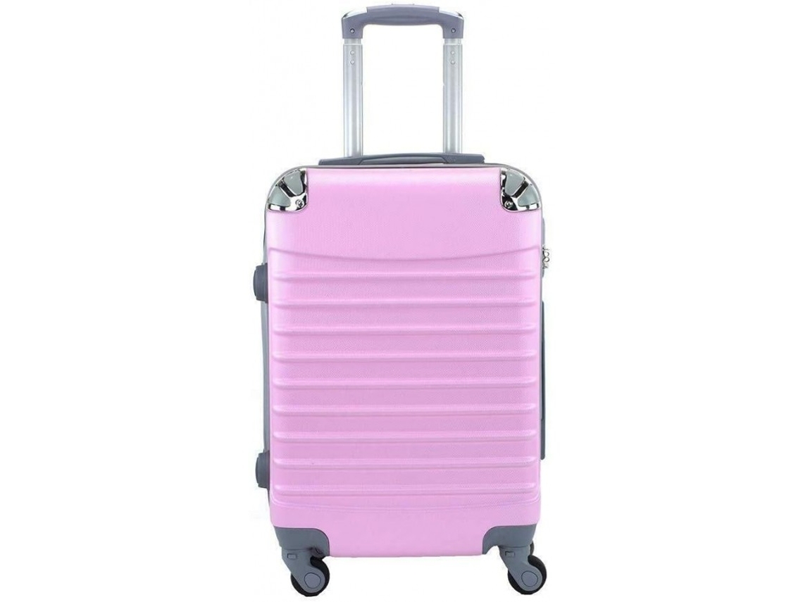 Maleta Pequeña 4 Ruedas 360º Equipaje De Mano Cabina Rigida Esquinas Plateadas (Rosa) COSHANO