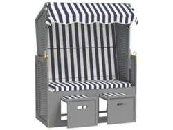Maison Exclusive - Silla Playa Strandkorb Con Dosel Ratán Pe Y Madera Azul Blanco