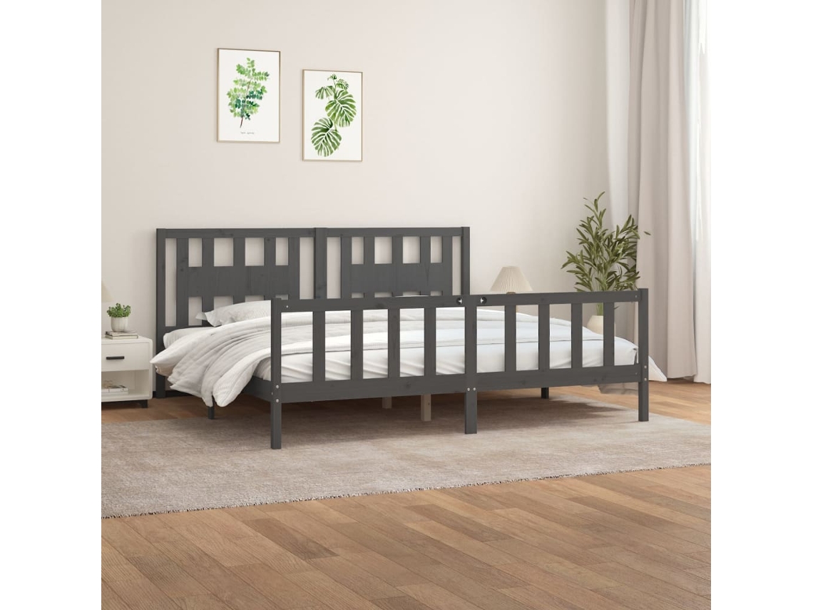 Estructura De Cama Sin Colchón Madera De Pino Gris 200x200 Cm
