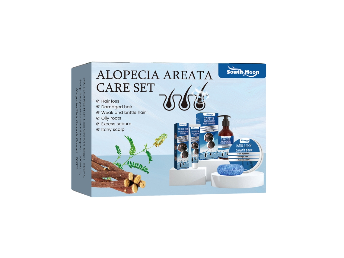 Kit de cuidado para la alopecia areata: jabón nutritivo para el cabello, champú y crema de tratamiento para un cabello más grueso.