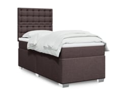 Cama Box Spring Con Colchón Tela Marrón Oscuro 90x190 Cm