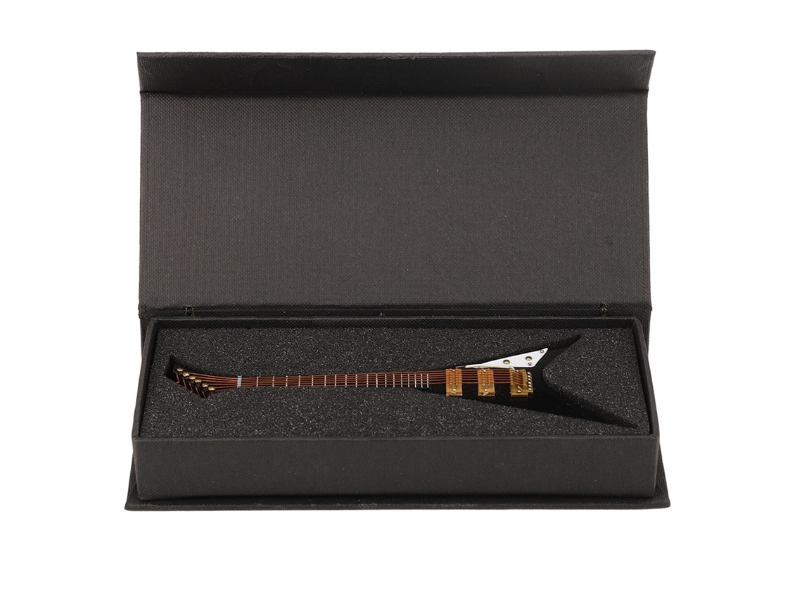 Guitarra Eléctrica Miniatura De Caoba Negra Con Soporte Y Estuche, 7,3 Pulgadas.