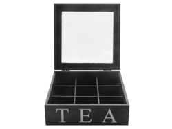 Caja De Té De Madera De 9 Compartimentos Con Tapa Transparente, Juego De Regalo Cuadrado Negro.