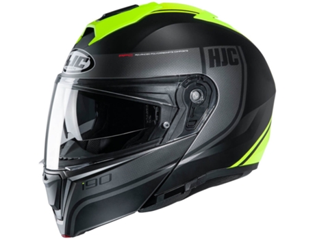 Casco HJC i90 Davan Color Mate-Negro-gris-amarillo fluor Talla M