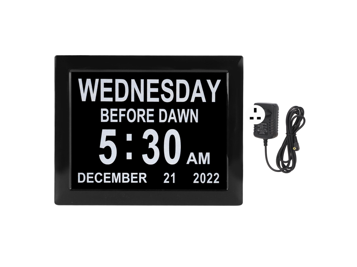 Reloj Digital De 8 Pulgadas Con Calendario Diario, Alarmas Y Atenuación Automática Para Personas Mayores, Enchufe Británico 110-240v.