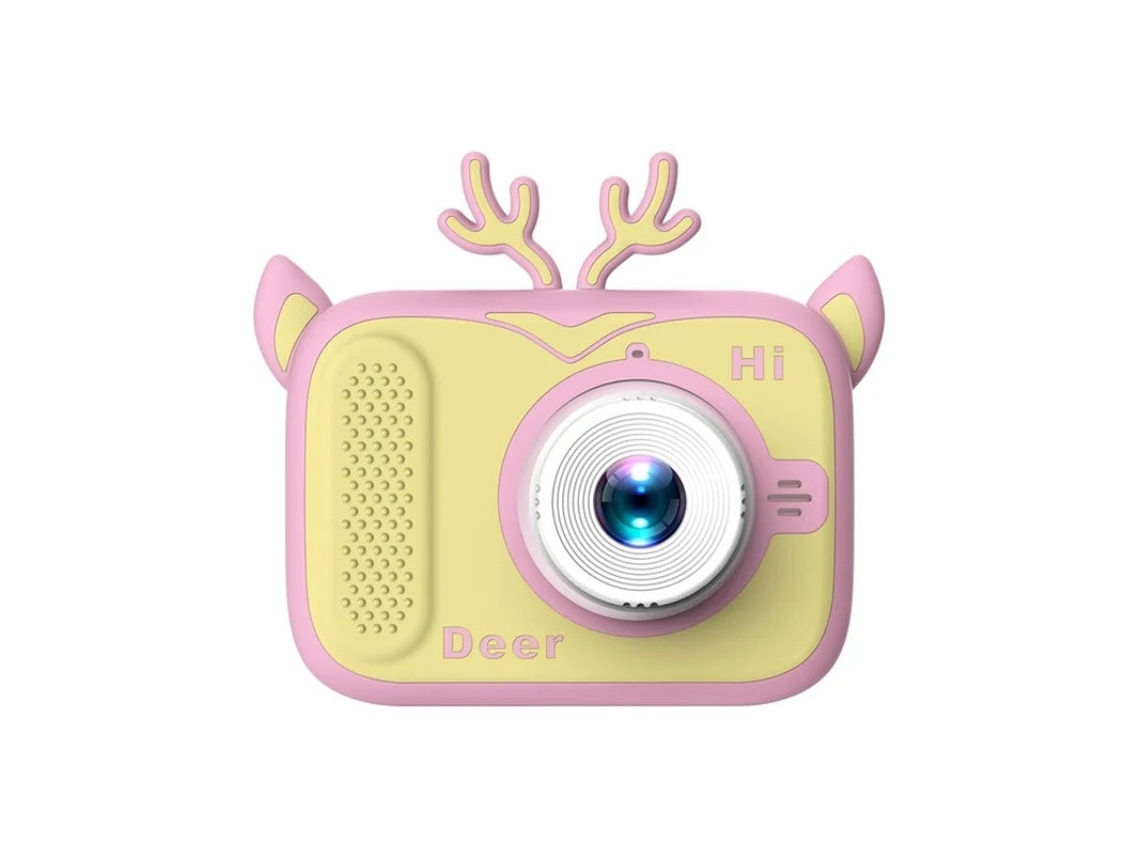 Cámara digital Yizhood con diseño animado, 2000 W, zoom 3x, cámaras duales frontal y trasera, enfoque automático Pink Deer