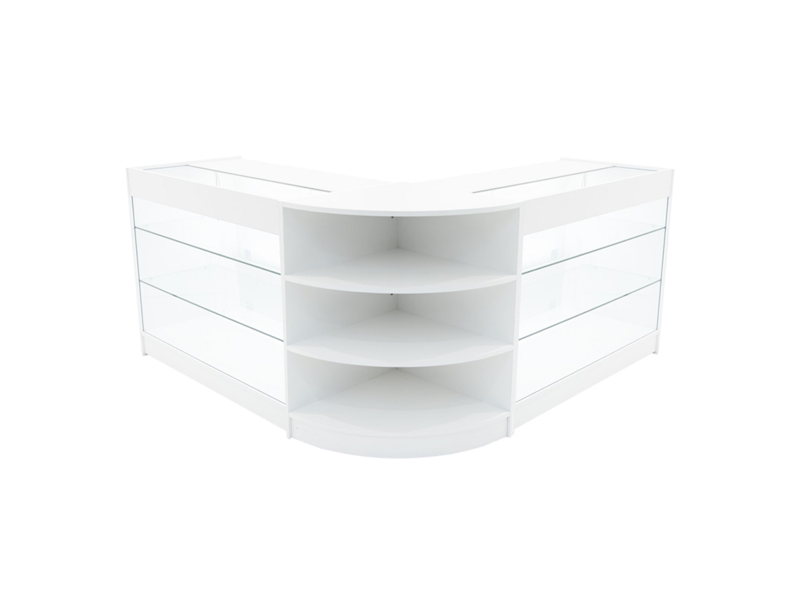 Conjunto de mostrador comercial MonsterShop Apollo, blanco, 2xK1200 1xLM60, MDF y vidrio templado