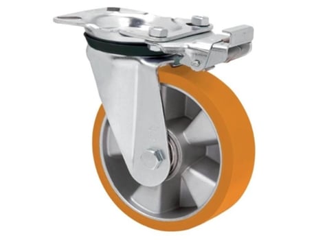 Rueda giratora placa mec.dir.4mm 10zvrmd200-aub aluminio-poliur.naranja bolas ALEX