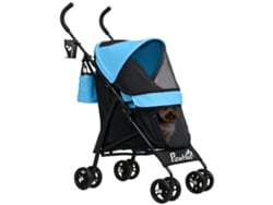 Cochecito para perros pequeños con estructura compacta, plegable, con colchón lavable y portavasos, 76x44x103 cm, azul.