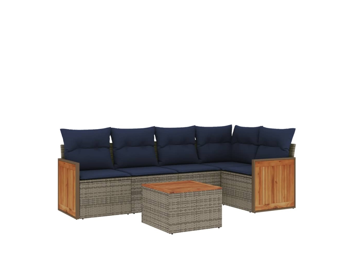 Conjunto de sofás de jardín, 6 piezas, cojines, ratán gris. EXCLUSIVO DE MAISON.