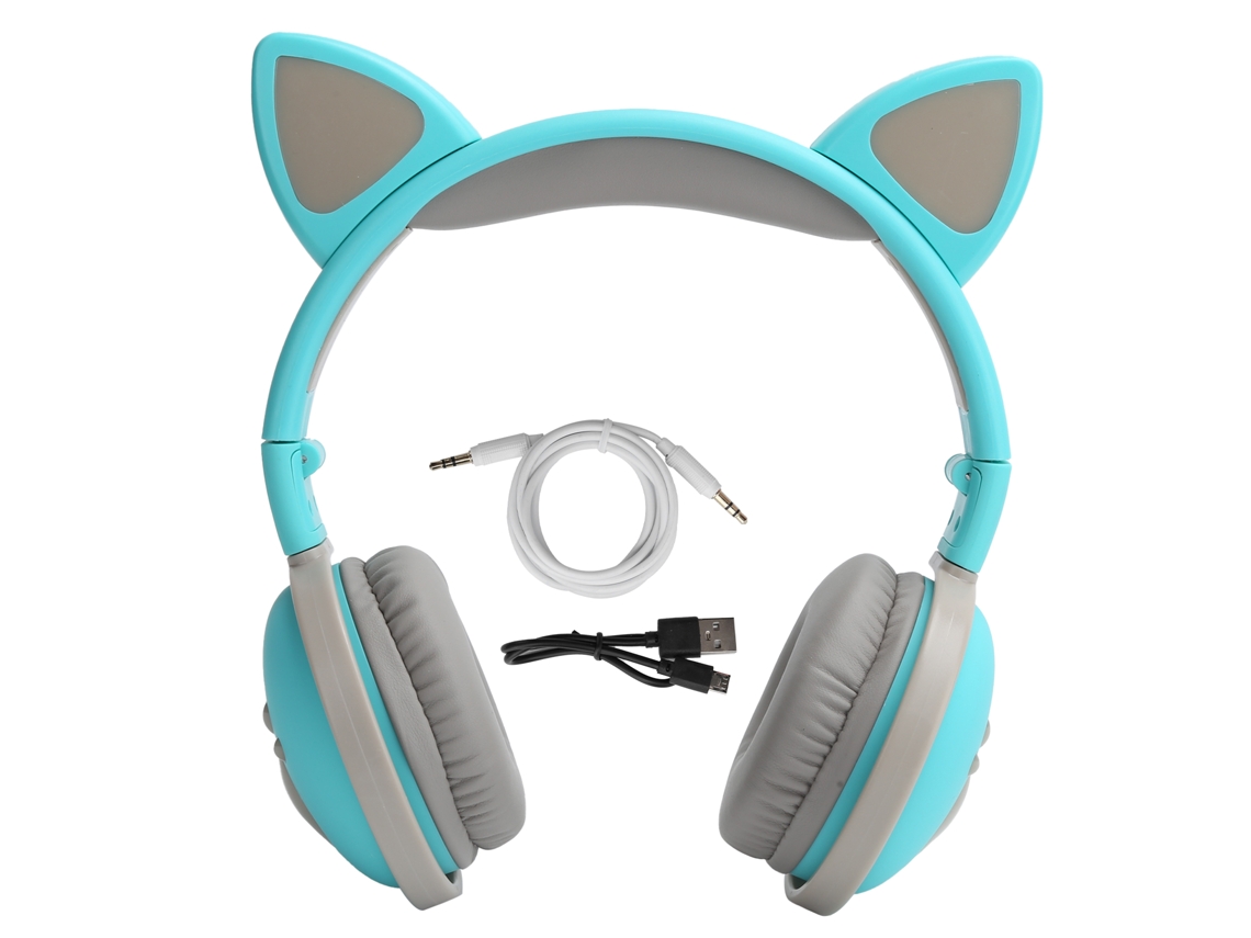 Auriculares Inalámbricos Bluetooth 5.0 Con Orejas De Gato, Luz Led Brillante, Plegables, Deportivos, Hifi, Verdes.