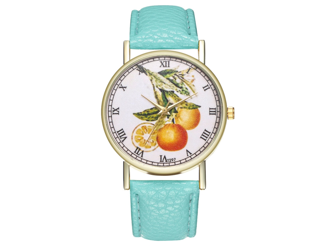 Reloj Casual De Moda Para Hombre Y Mujer Con Correa De Cuero Frutas De Quartzo (verde Menta)