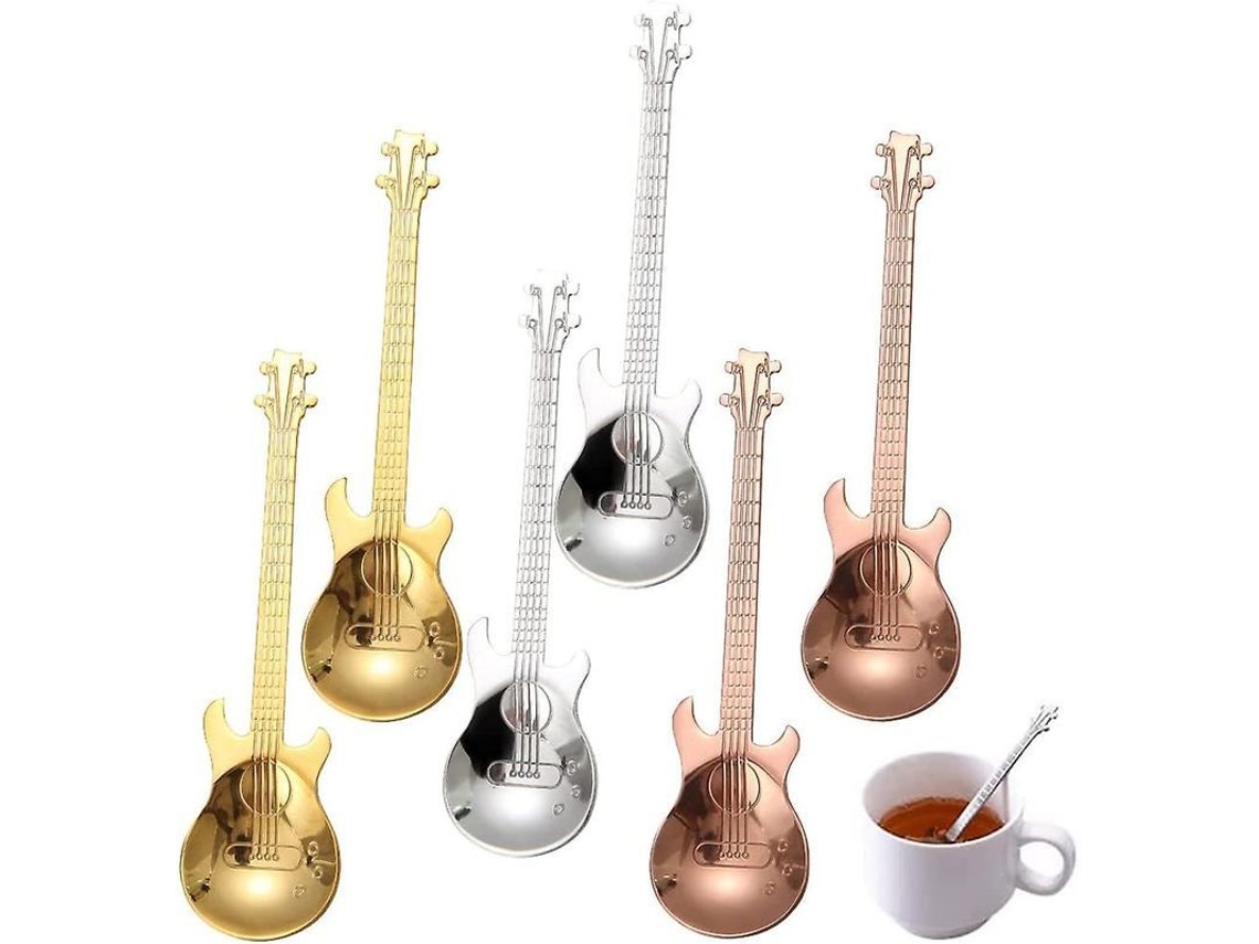 Juego De Postres De Acero Inoxidable 304, Diseño De Guitarra, Regalo Para Músicos Y Amantes Del Café/té.