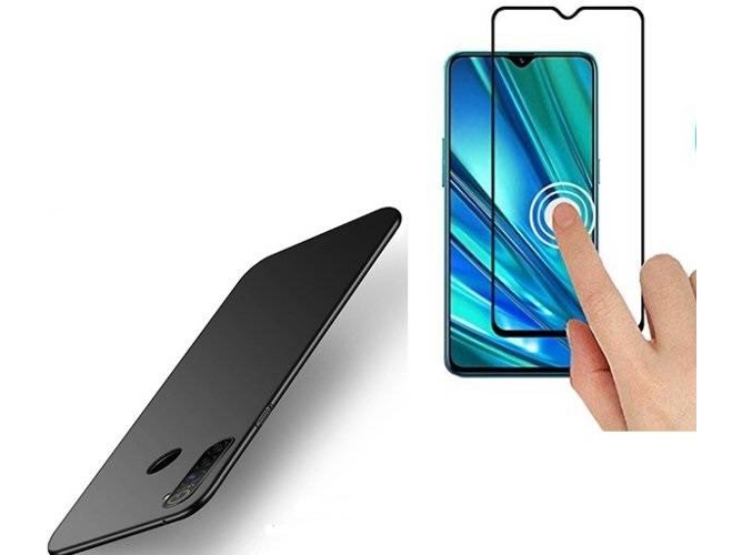 Kit Carcasa y Protector de Cristal Templado 5D Full Cover Realme 5 Pro PHONOCARE SlimShield Negro