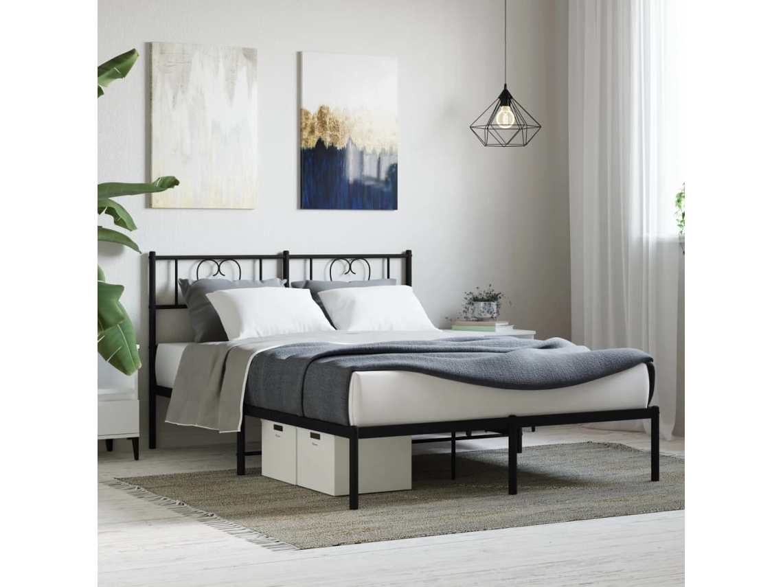 Estructura Cama Sin Colchón Con Cabecero Metal Negro 120x200 Cm