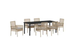 Conjunto 7 De Comedor De Jardín De Vidaxl Con Cojines Beige Poliratán
