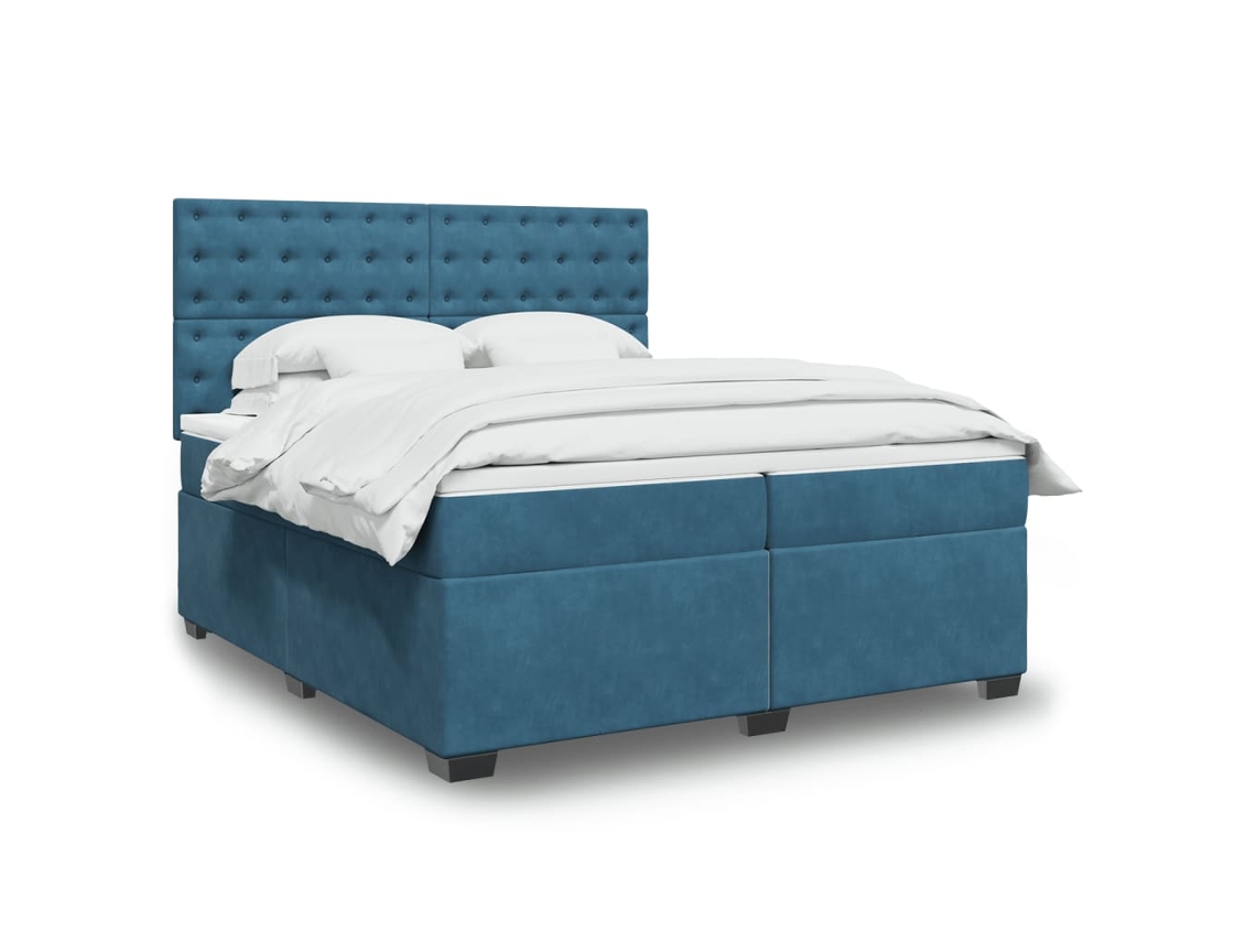 Cama Box Spring Con Colchón Terciopelo Azul 200x200 Cm