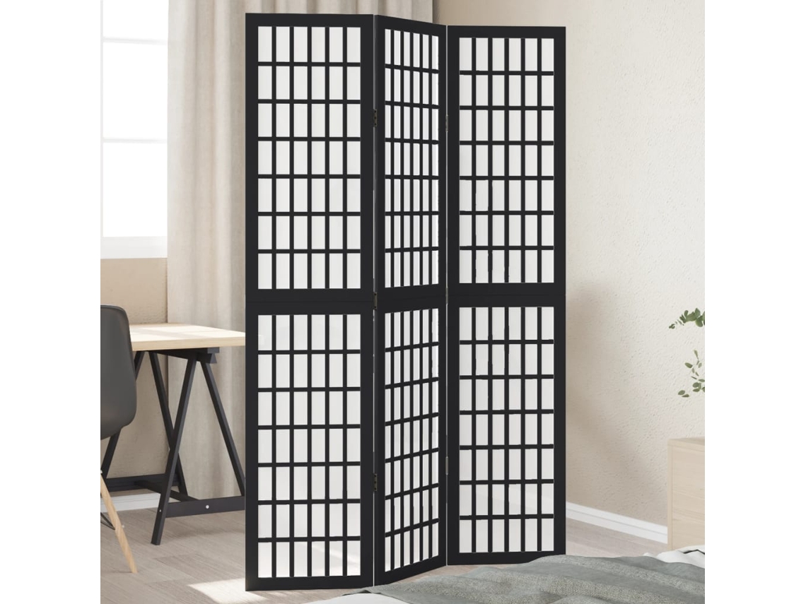 Biombo de 3 paneles de madera maciza de paulownia, color negro, Wsd936276 Lovely Home