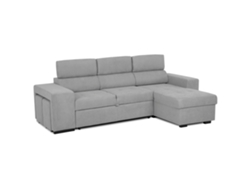 Sofá Cama 3 Plazas BUDWING John Gris Niebla + Chaise Longue + Cabecero Ajustable + 2 Pufs (263 x 161 x 96 cm - Reversible Lado Derecho/Izquierdo)