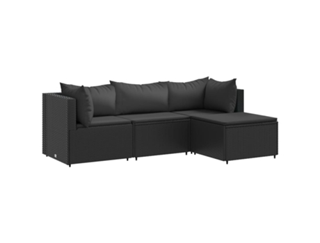 Conjunto 4 de jardín con cojines VIDAXL ratán sintético negro