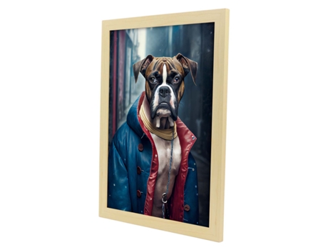NACNIC Lámina Bulldog Encantador En Estilo Fotografía A Todo Color. Divertidas Ilustraciones Realistas De Animales Con Ropa Humana A3 Marco Negro.