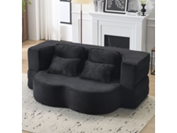 Sofá cama de dos plazas - Moderno, con 4 cojines, colchón plegable de espuma de alta densidad - Negro