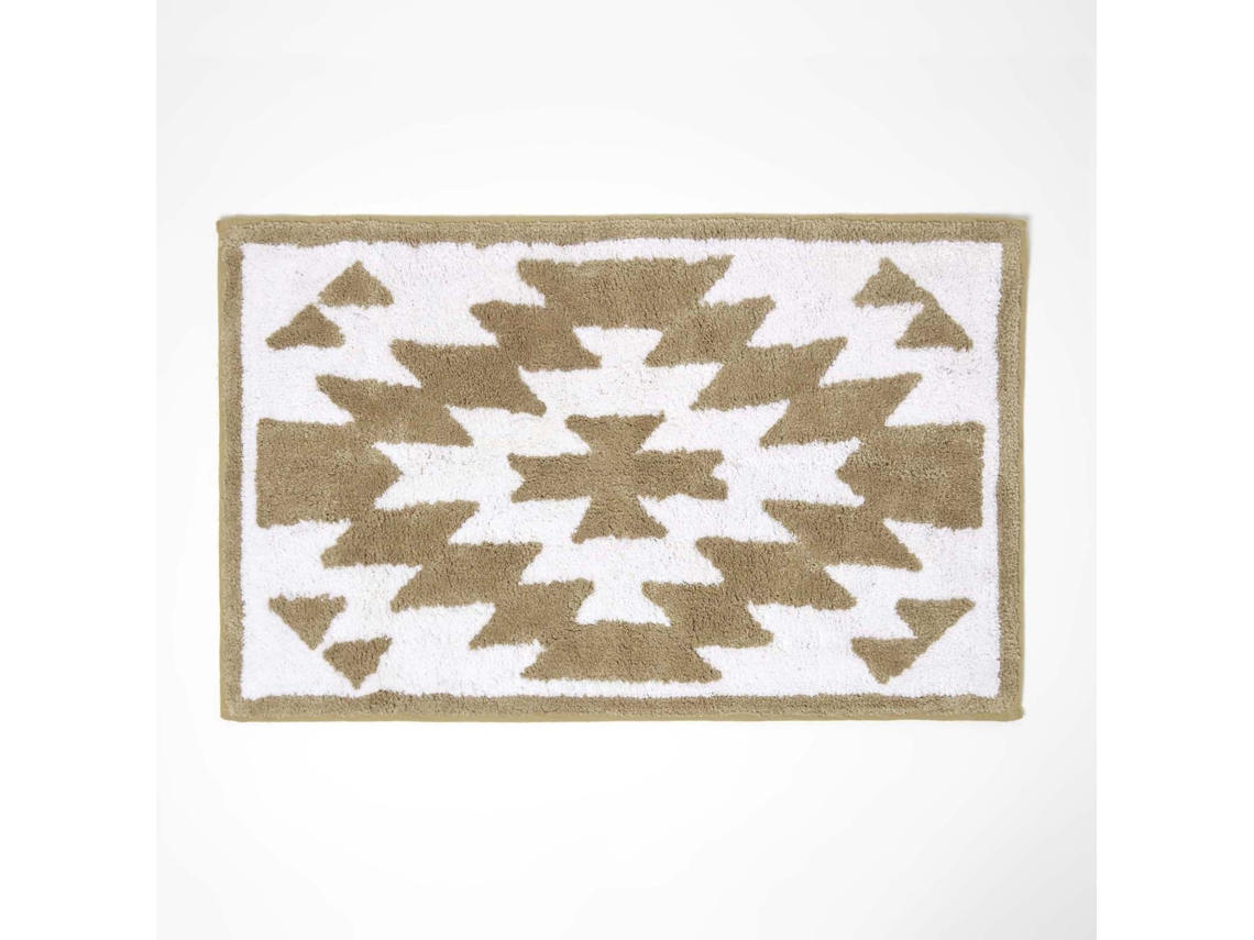 Homescapes Natural And White Bath Mat 100 Cotton Aztec Design, 50 X 80 Cm