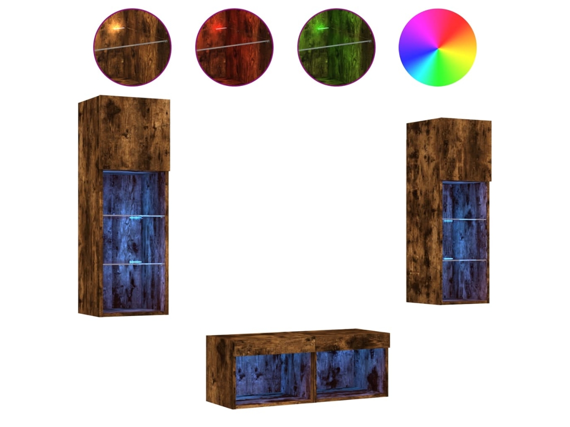Maison Exclusive - 4 Pcs Móveis De Parede Para Tv Com Luzes Led Carvalho Fumado