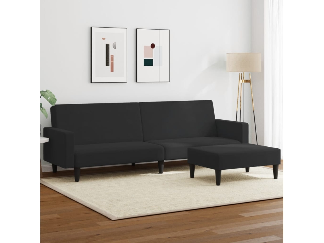 Sofá Cama | Sofá De Salón | Sofá De Descanso De 2 Plazas Con Taburete Terciopelo Negro