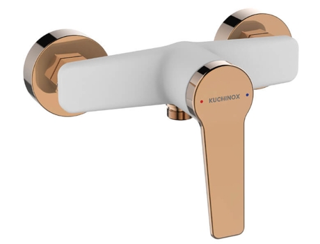 Grifo para Bañera KUCHINOX de Ducha Montado En La Pared con Acabado Blanco/Oro Rosa y Manija Única