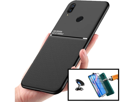 Kit Carcasa, Protector y Soporte Magnético Huawei P Smart Z PHONECARE 5D Full Cover y Suporte Magnético Negro