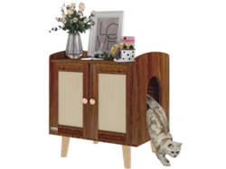 Mueble Para Arenero De Gato Con Mesa Auxiliar Y Puertas De Sisal, 55x43x59,6 Cm, Marrón.