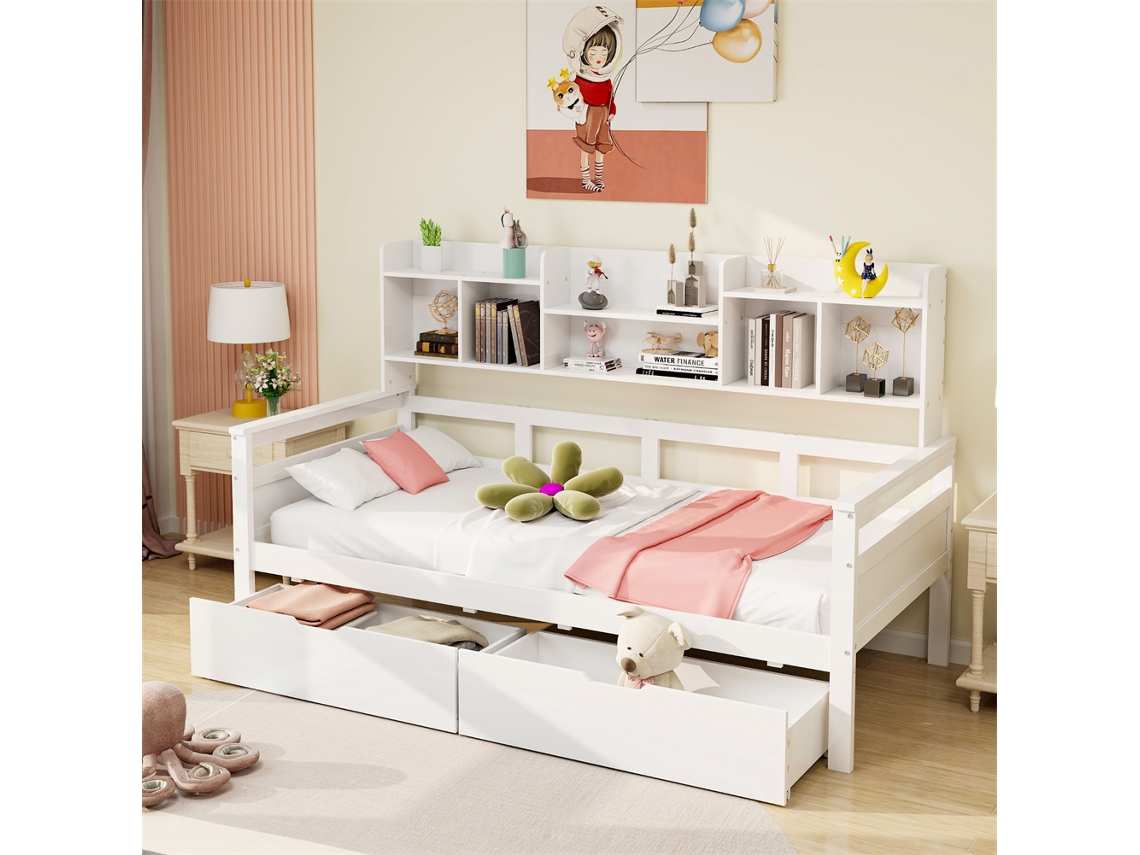 Sofá Cama Individual Juvenil Gutent Madera Macizo Blanco (90x200)