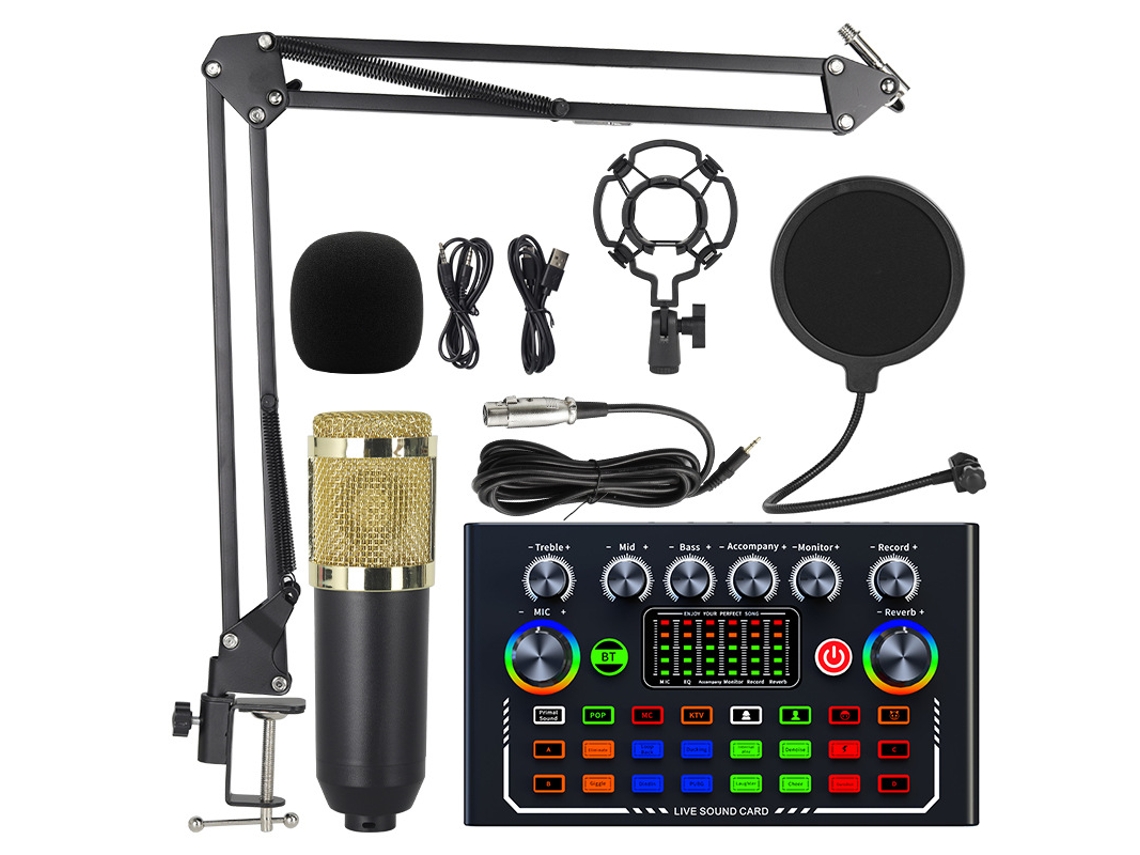Micrófono de condensador profesional BM800, tarjeta de sonido F009, equipo de grabación de podcast Cuich (dorado)