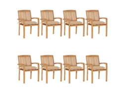 Sillas de jardín apilables DKD Home Decor de 8 piezas con cojines de teca maciza