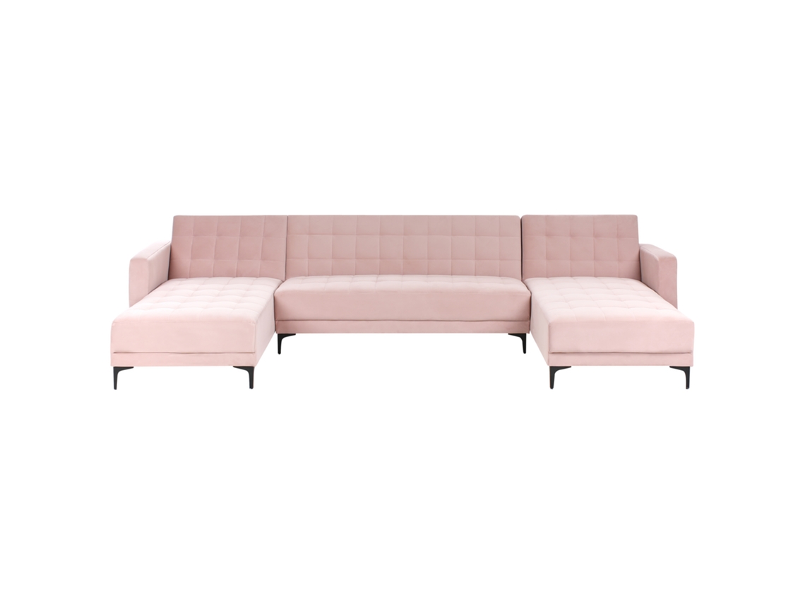 Sofá Cama Reversível Com Chaise Longue Beliani Aberdeen De Veludo Rosa 322x108