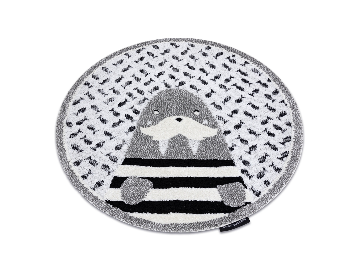 Alfombra Infantil Moderna Joy Circulo Walrus, Morsa Para Niños - Estructura Dos Niveles de Vellón Gris / Crema (circulo 160 cm)