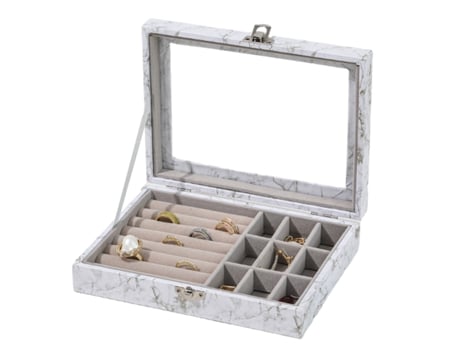 Caja de joyería 2 en 1 soporte organizador de anillos vitrina apilable bandeja de almacenamiento de joyas con cerradura 20x15x5cm blanco ZMDECQNA