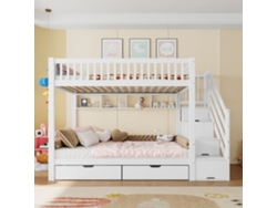 Cama Alta 90x200cm - Con Cajón, Estante, Armario Y Espacio De Almacenamiento - Blanco