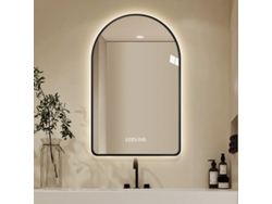 Espejo retrovisor arqueado LED de 60x120 cm - Antivaho, ajustable, tres temperaturas, reloj y termómetro - Negro/Plata