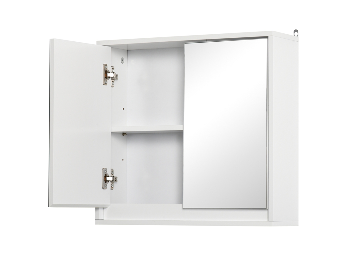 Armario De Baño Con Espejo, 2 Puertas, Estante Ajustable, Blanco, 48x14x45 Cm