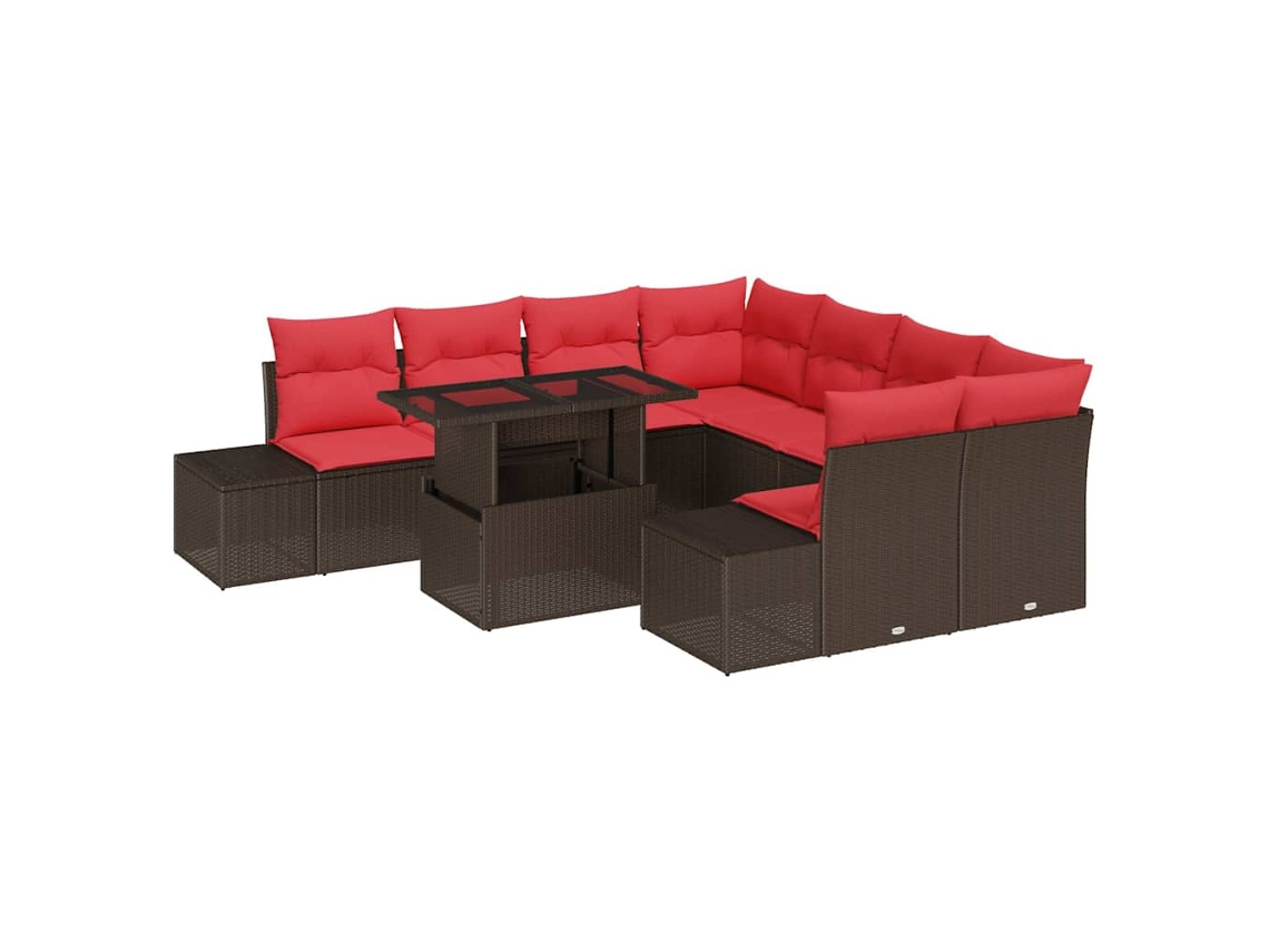 Maison Exclusive - Conjunto De Sofá De Jardim 9 Pcs Marrom E Vermelho Vime Pe